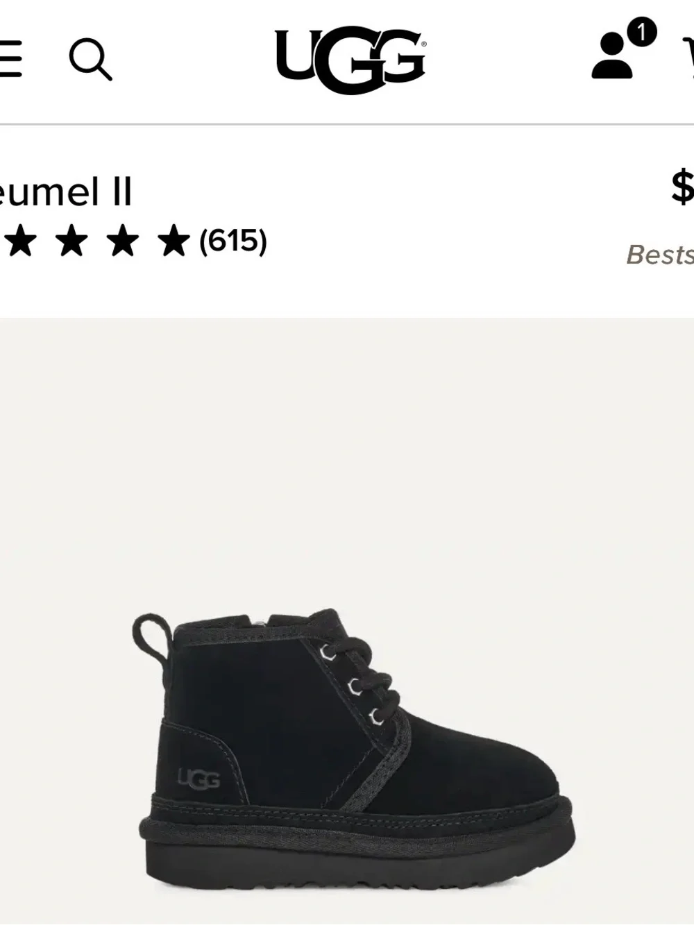 UGG Neumel II Kids Black Lace-Up Cozy Winter Boots